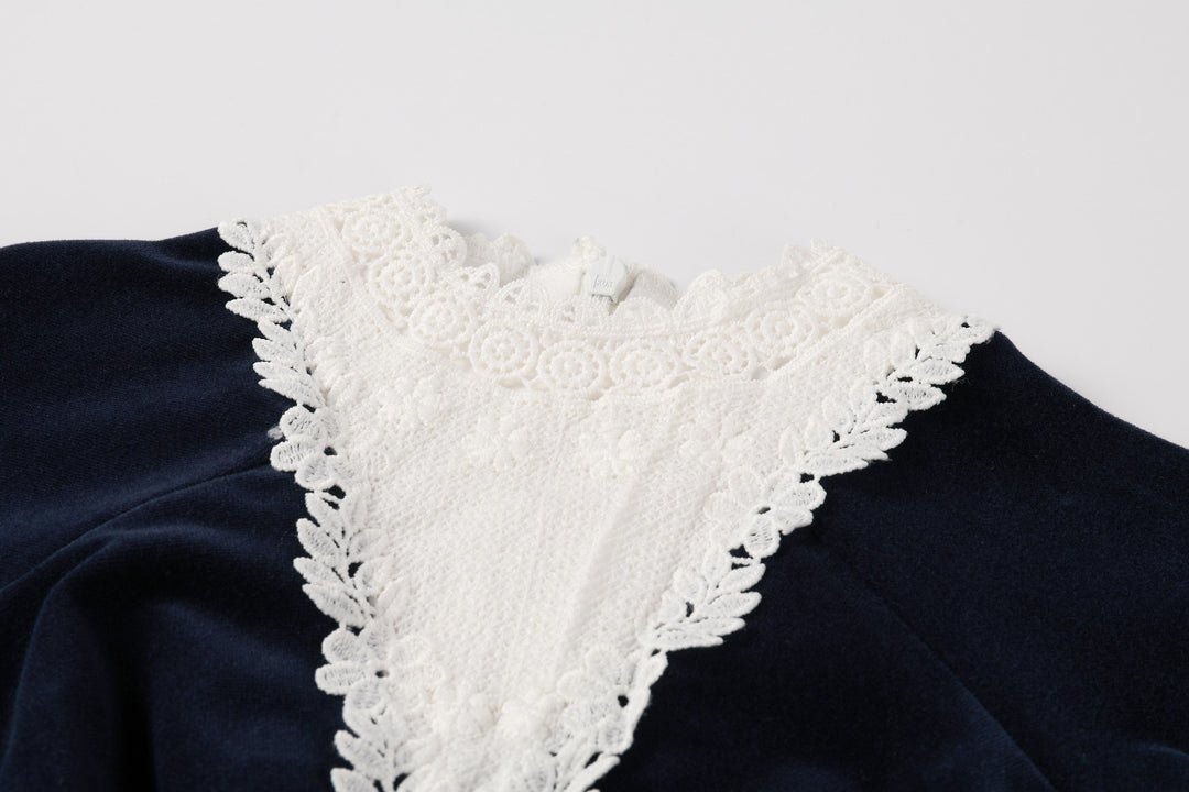 Navy Corduroy Lace Romper