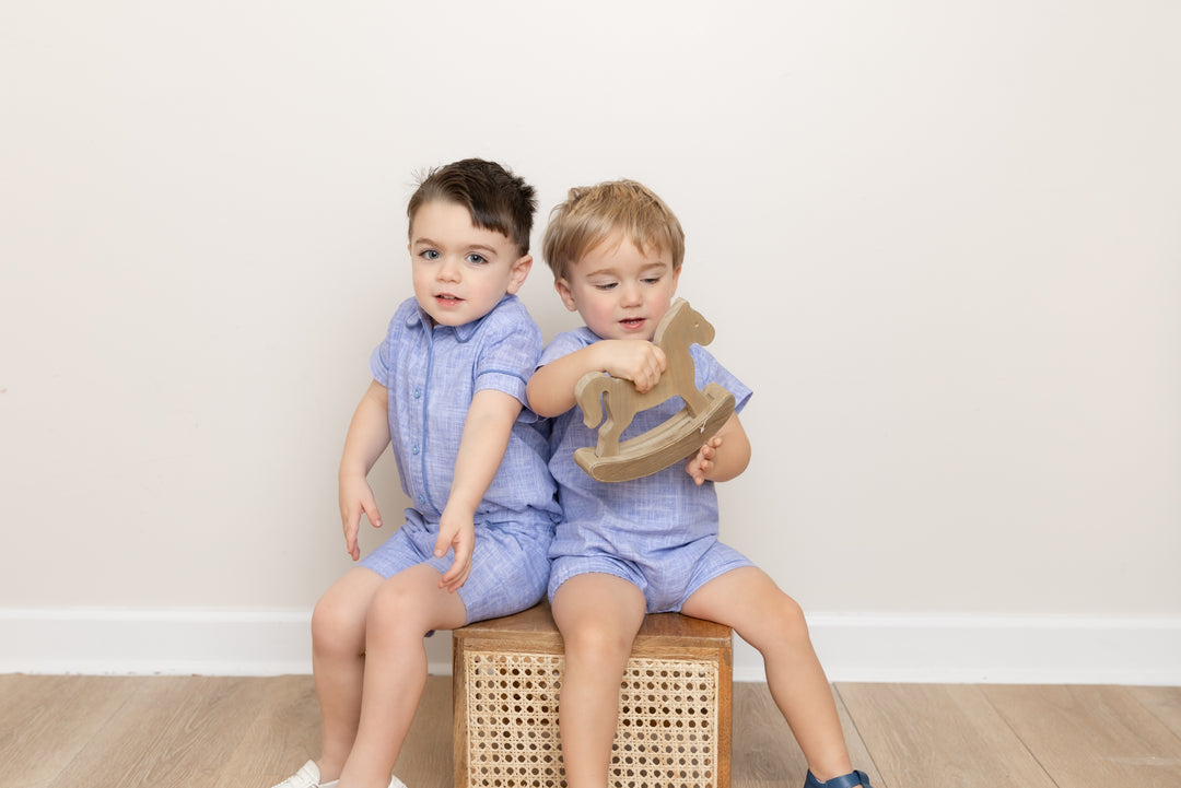 Blue Linen Piped Shorts