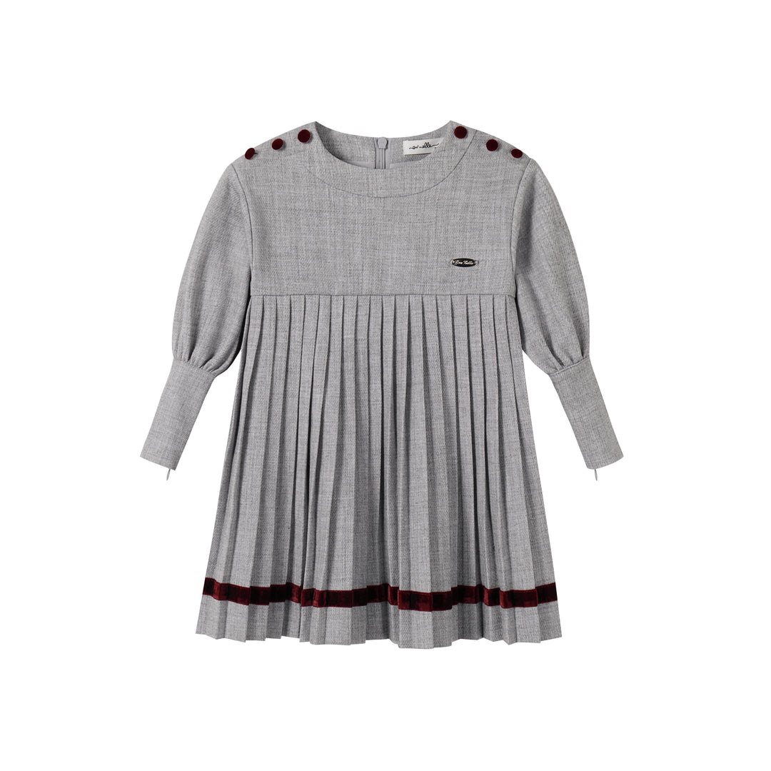 Pleated Button Dress Light Grey