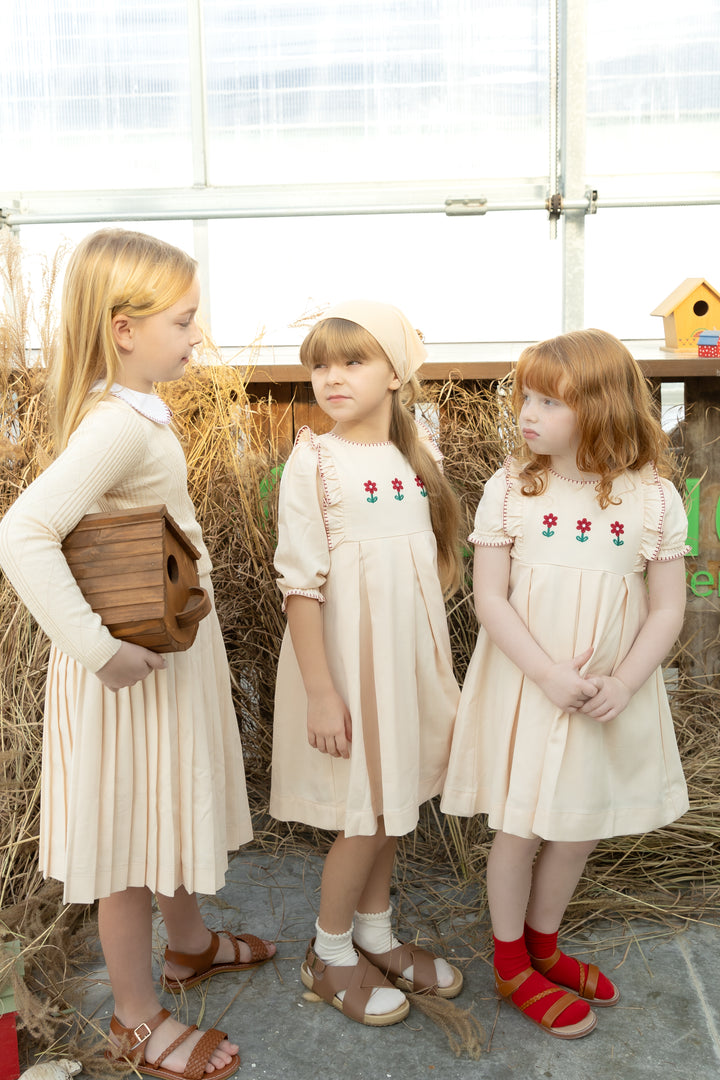 Pleated Peach Embroidered Dress