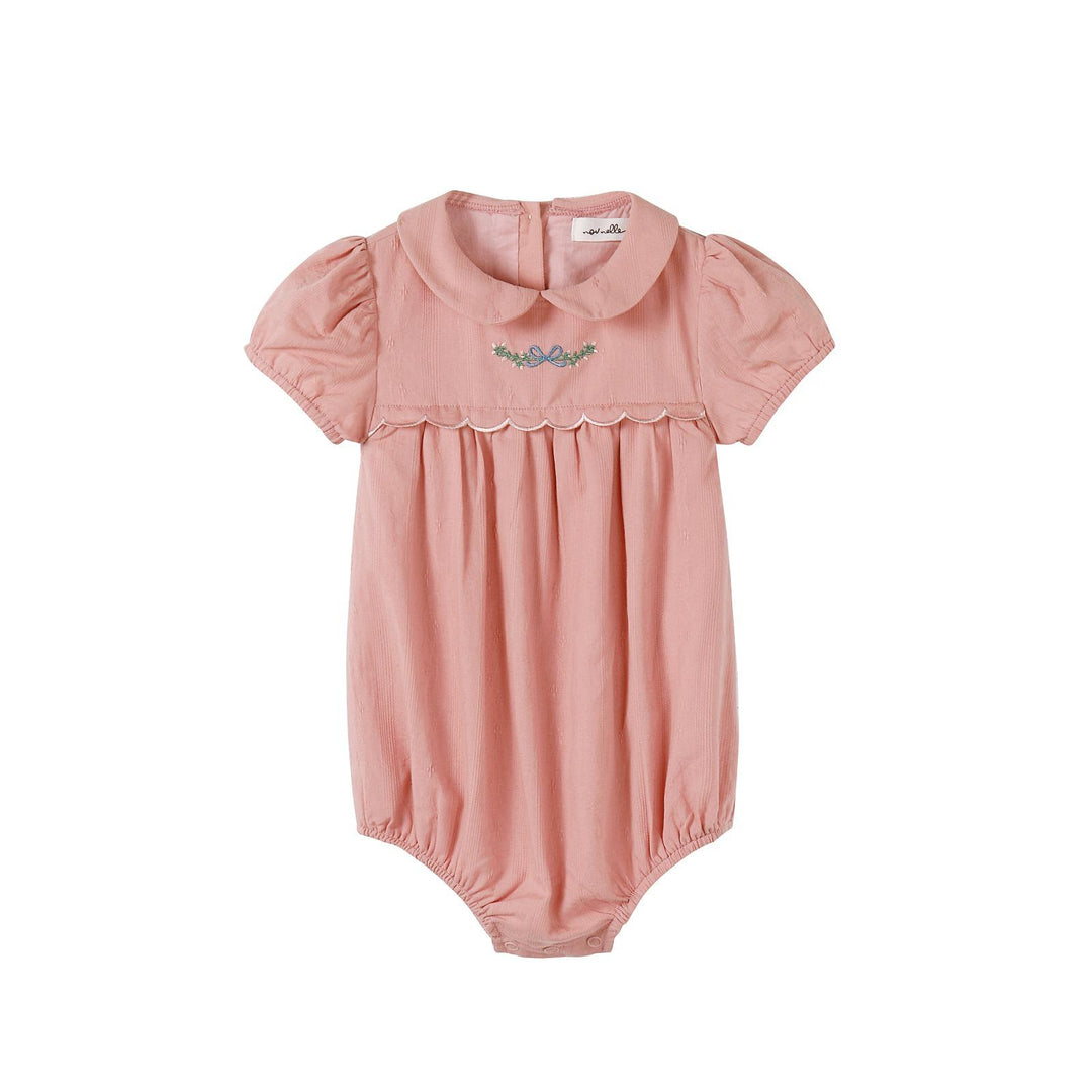 Nou Nelle Scalloped Embroidered Romper - Pink Nou Nelle Scalloped Embroidered Romper - Pink