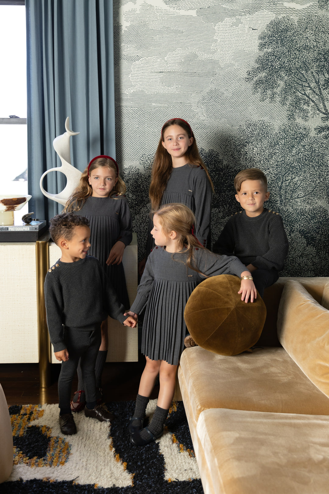 Pleated Button Dress Dark Grey