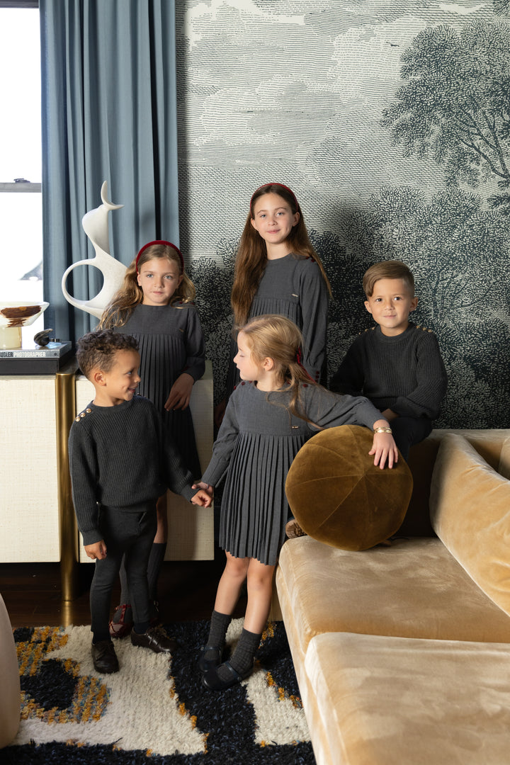Pleated Button Dress Dark Grey