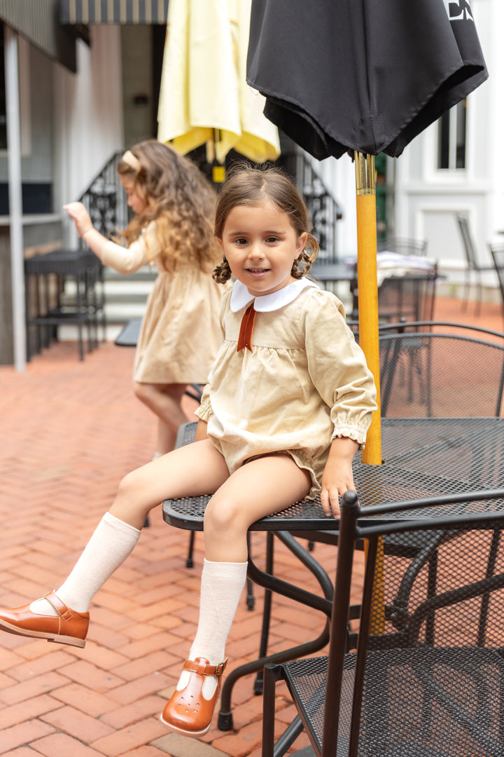 Crushed Velour Tan Tie Romper