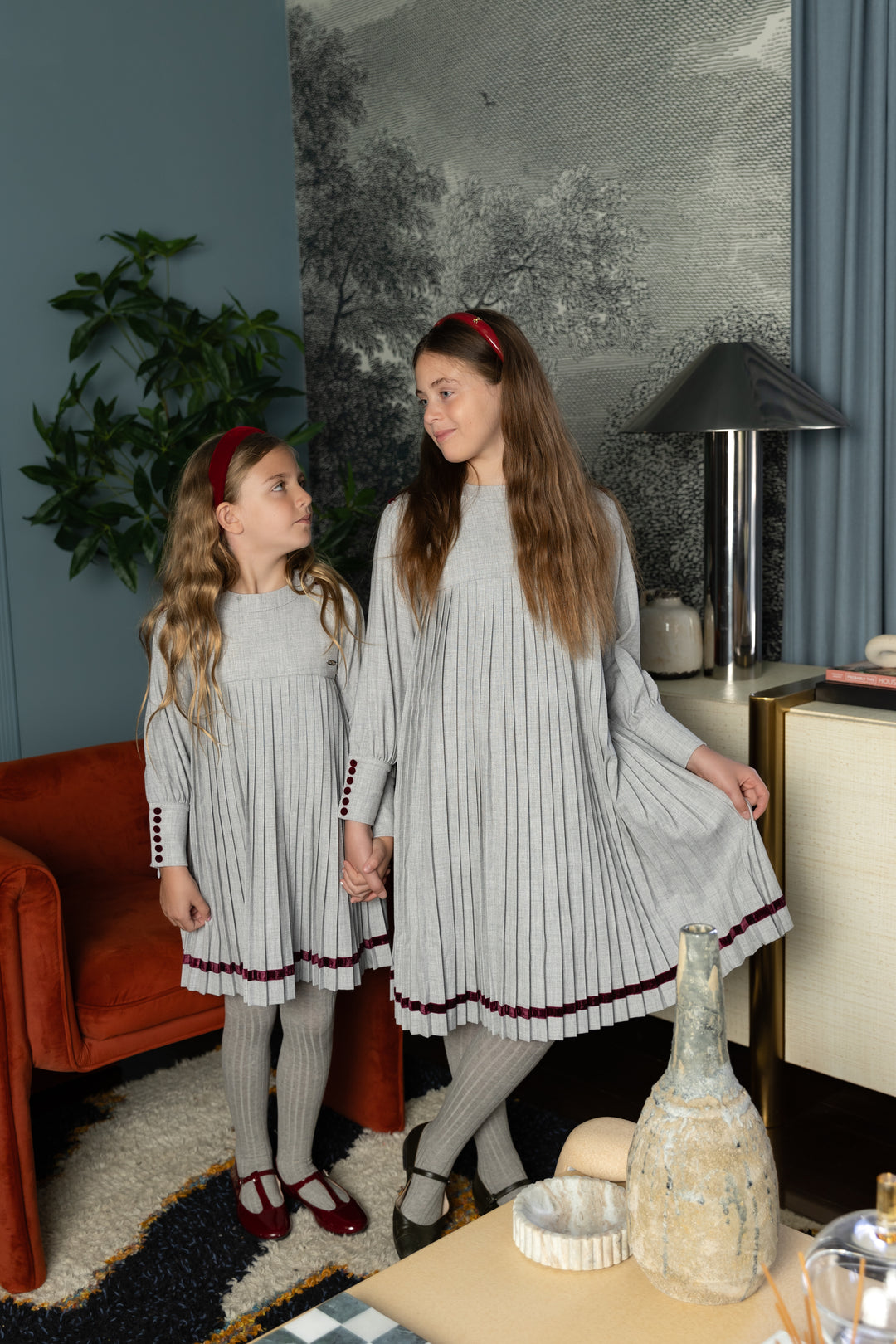 Pleated Button Dress Light Grey