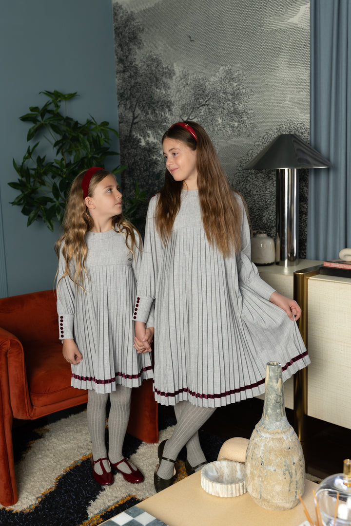 Pleated Button Dress Light Grey
