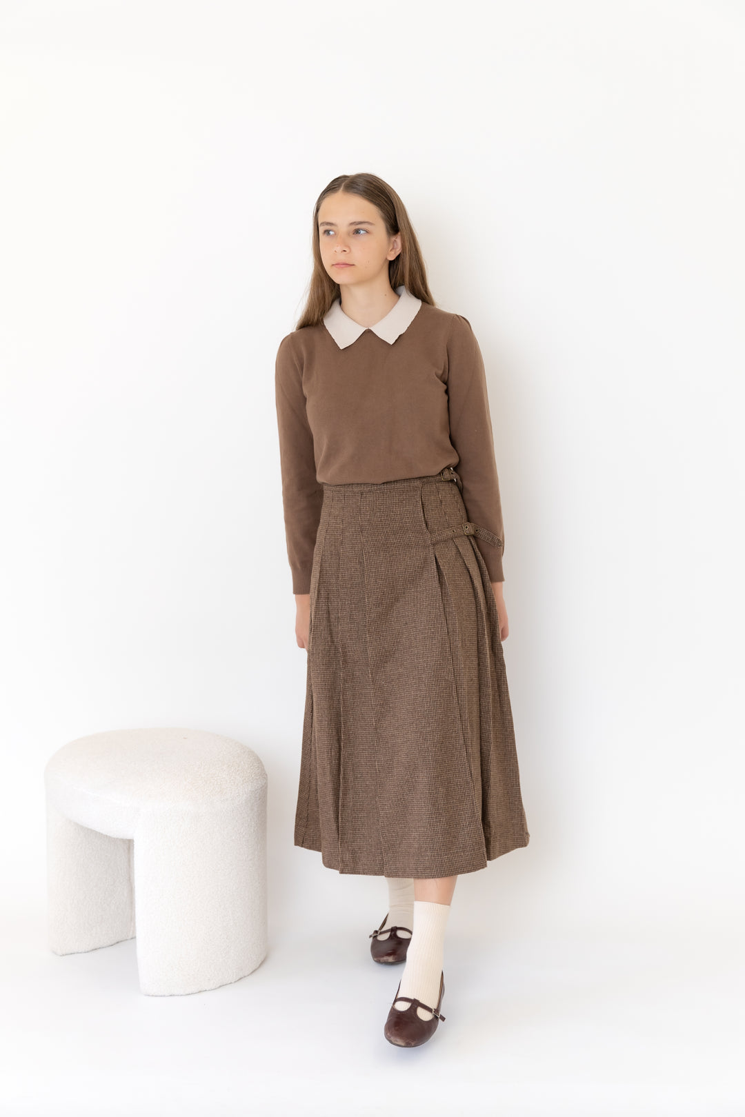 Teen Wool Plaid Brown Skirt