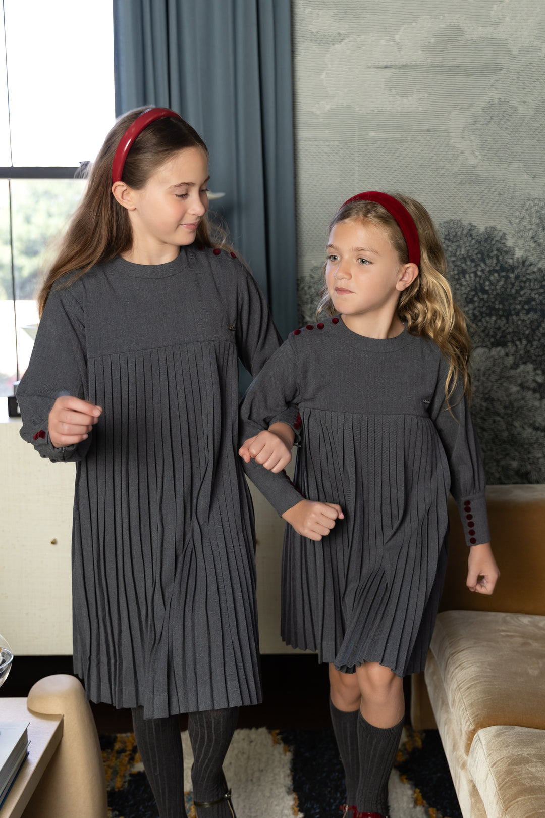 Pleated Button Dress Dark Grey