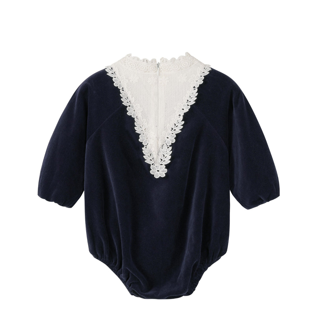 Navy Corduroy Lace Romper