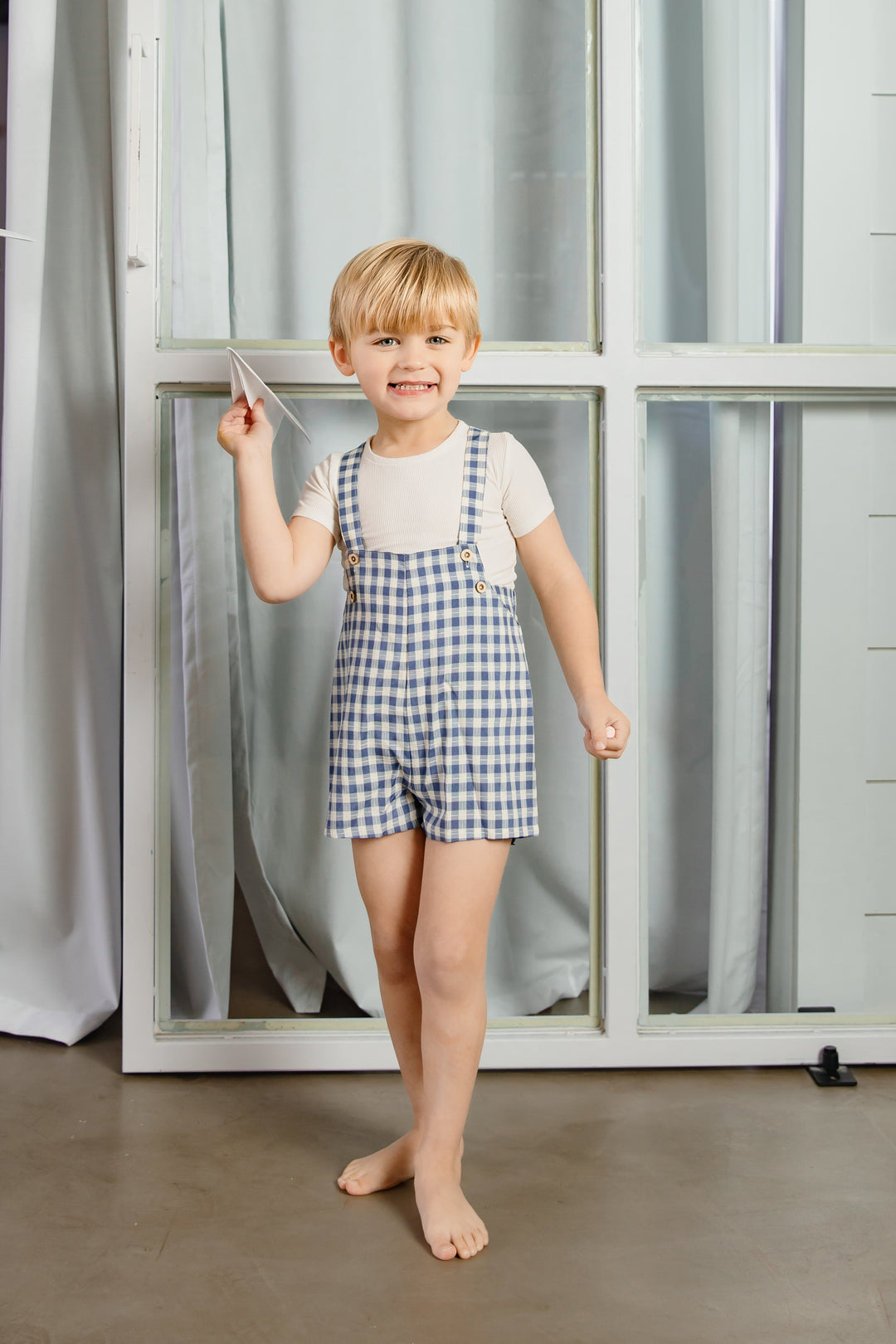 Blue Gingham Boys Overalls