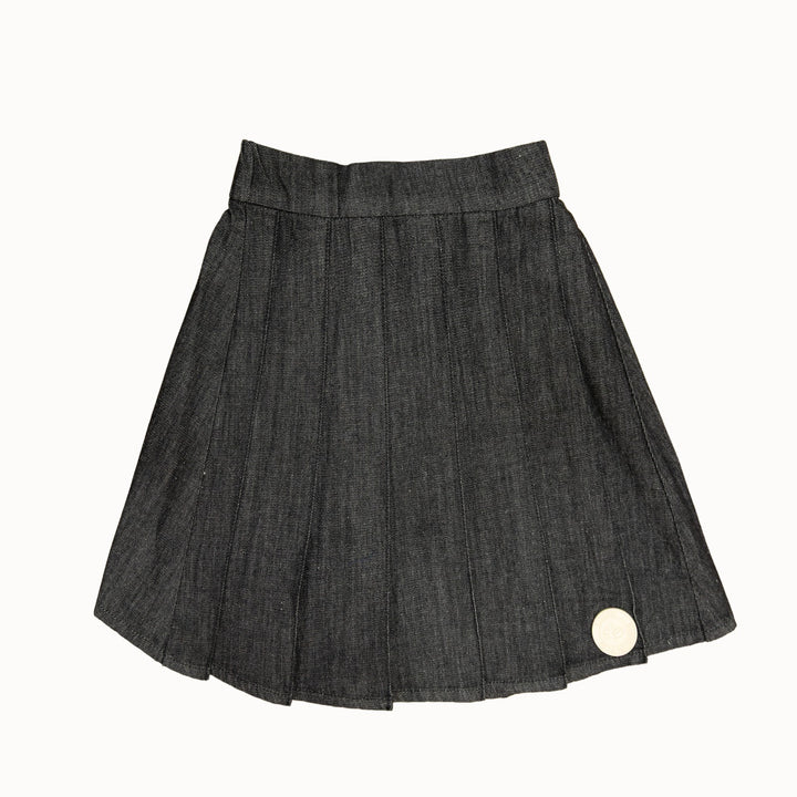 Black Denim Pleated Skirt