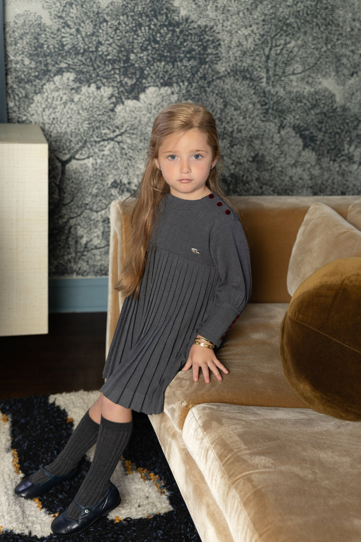 Pleated Button Dress Dark Grey