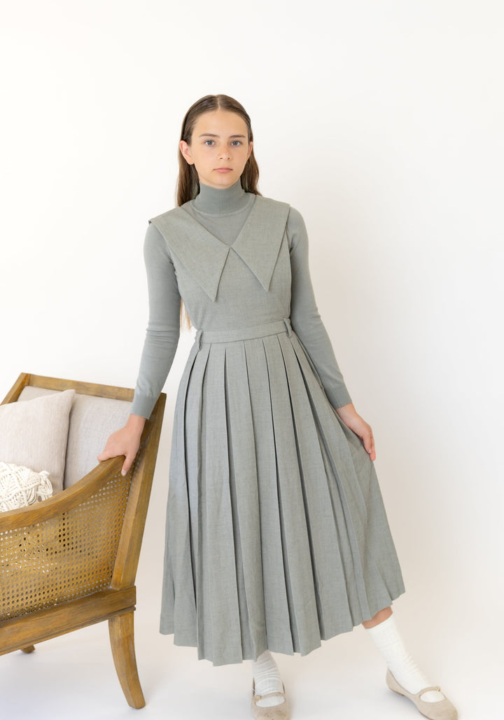Teen Sage Pleated Collar Jumper