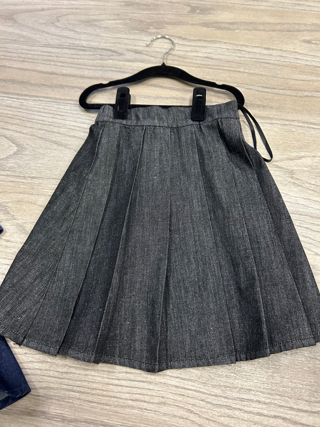 Black Denim Pleated Skirt