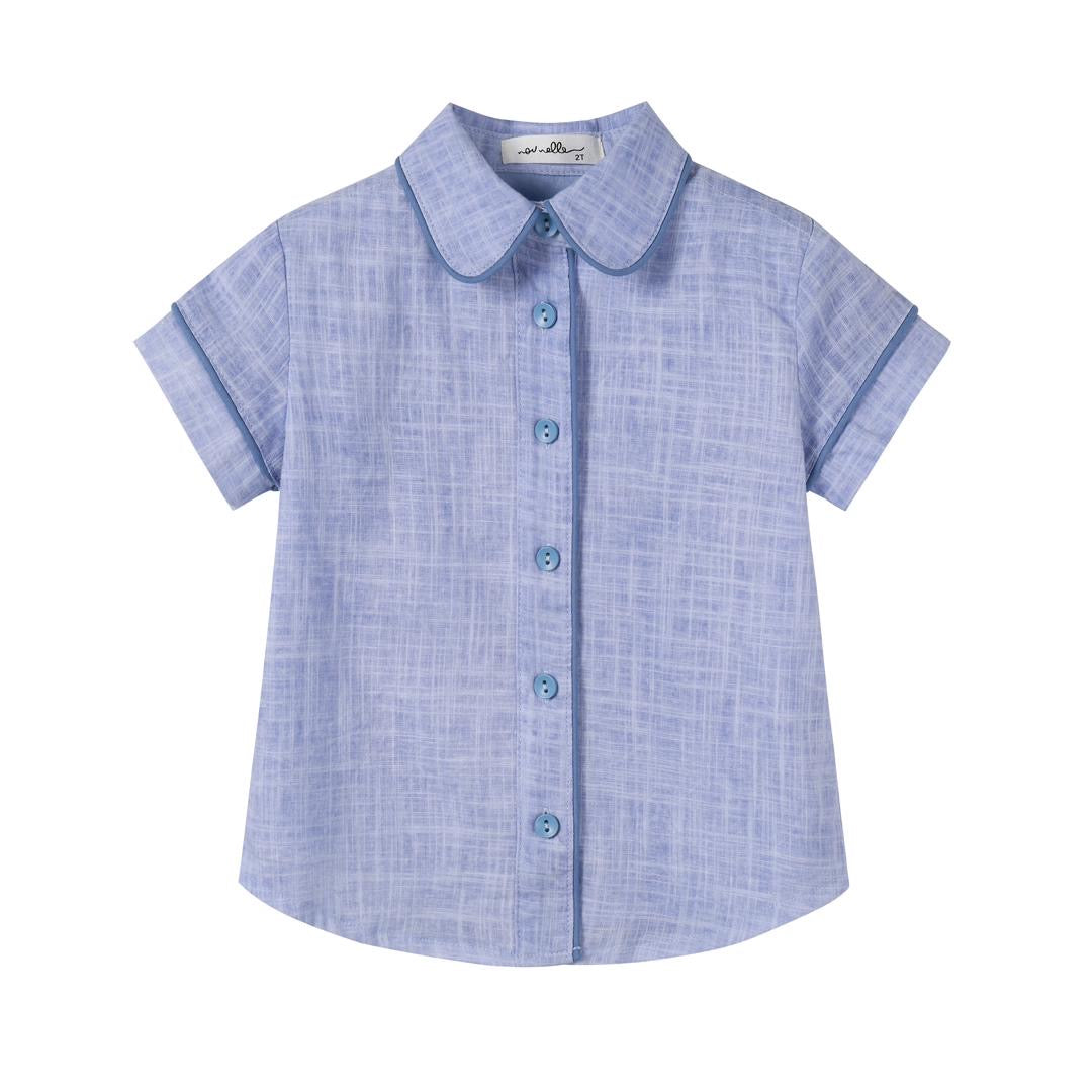 Blue Linen Piped Shirt