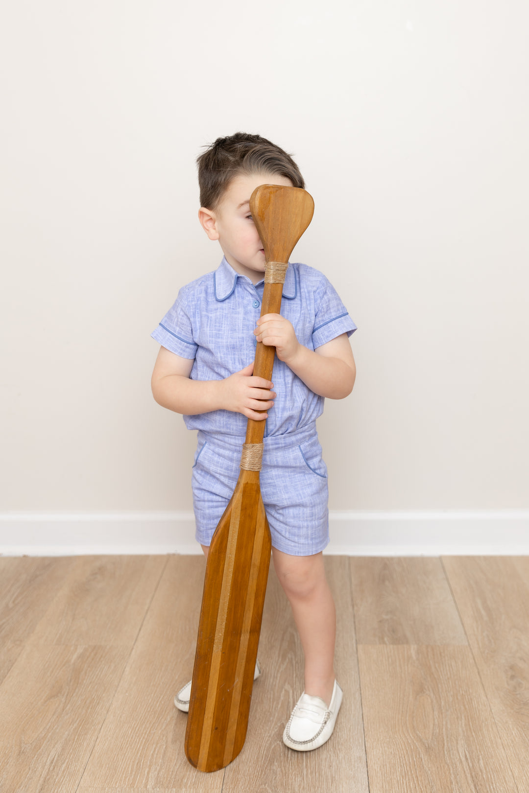 Blue Linen Piped Shorts