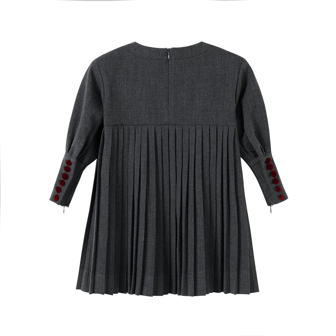 Pleated Button Dress Dark Grey
