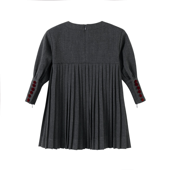 Pleated Button Dress Dark Grey