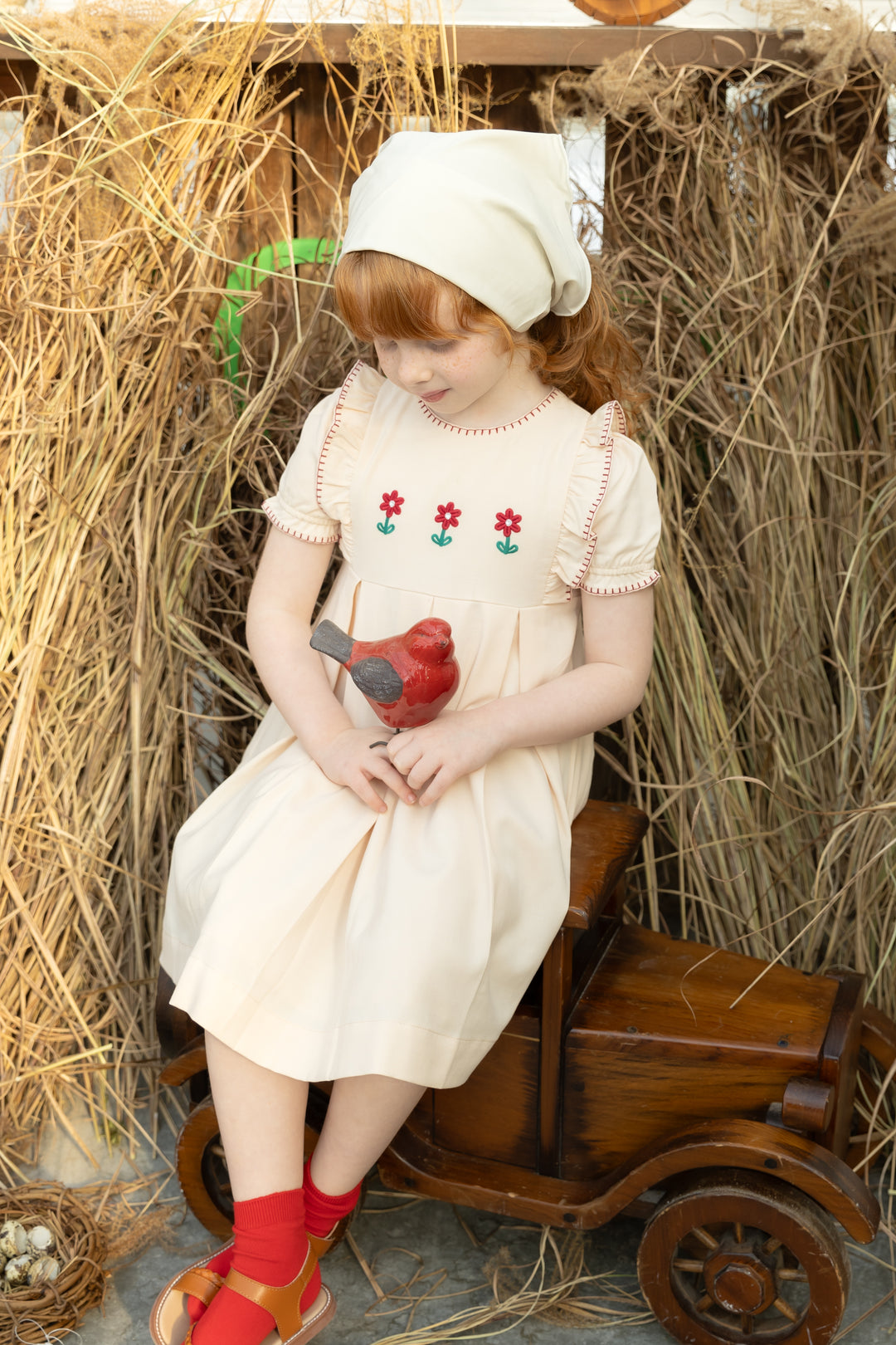 Pleated Peach Embroidered Dress