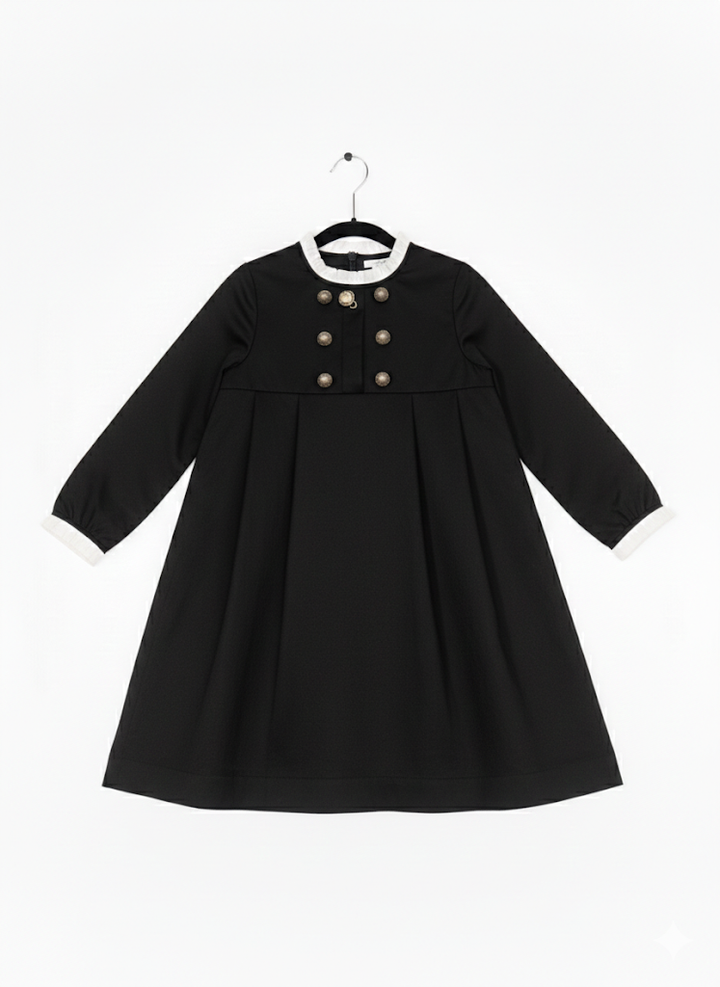 Black Taffeta Double Breasted Dress