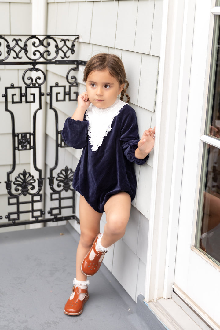 Navy Corduroy Lace Romper
