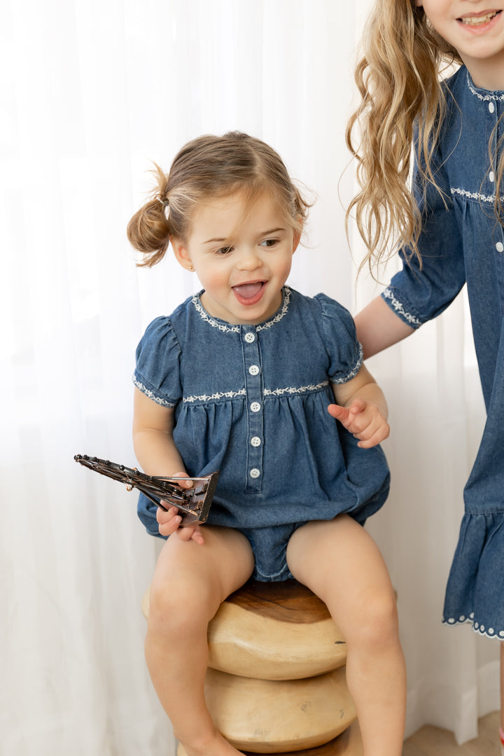 Denim Trimmed Romper