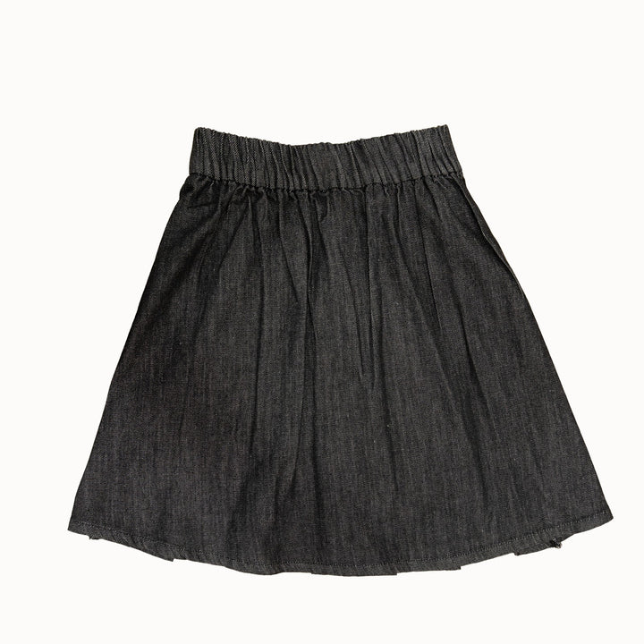 Black Denim Pleated Skirt