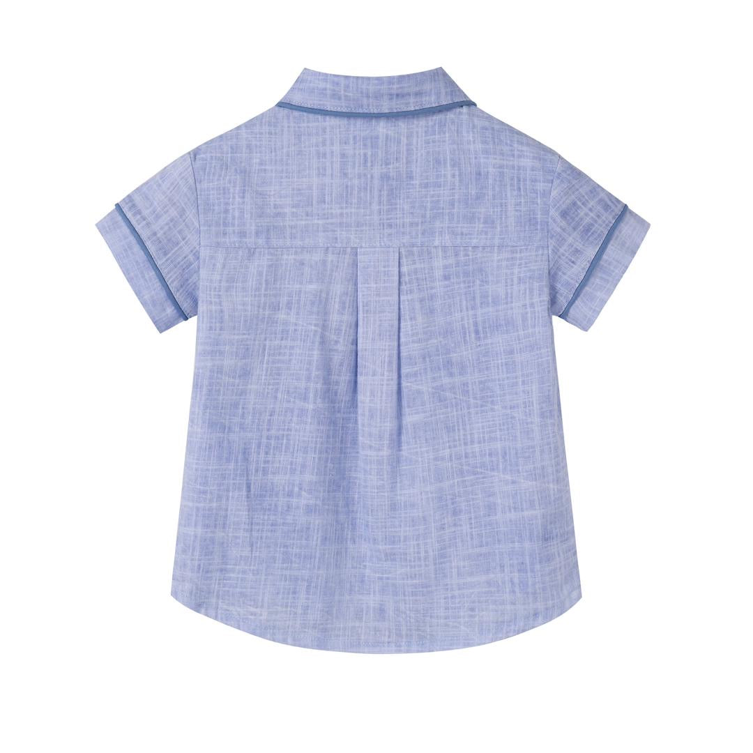 Blue Linen Piped Shirt