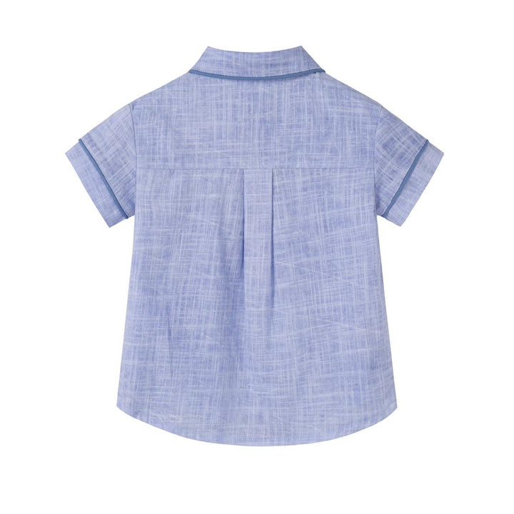 Blue Linen Piped Shirt