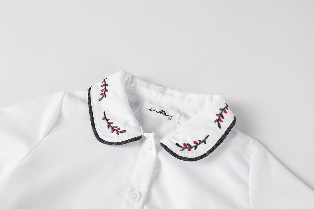 White Embroidered Magenta Blouse
