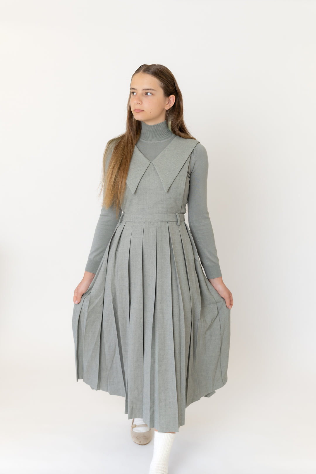 Teen Sage Pleated Collar Jumper