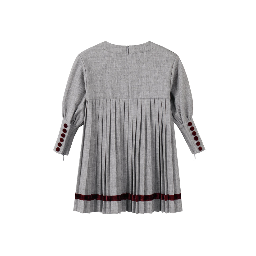 Pleated Button Dress Light Grey