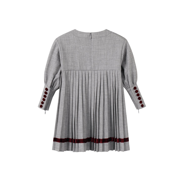 Pleated Button Dress Light Grey