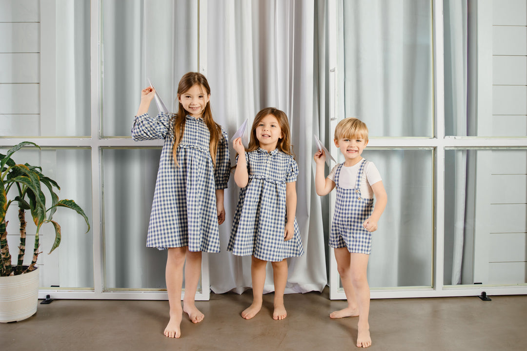 Blue Gingham Boys Overalls