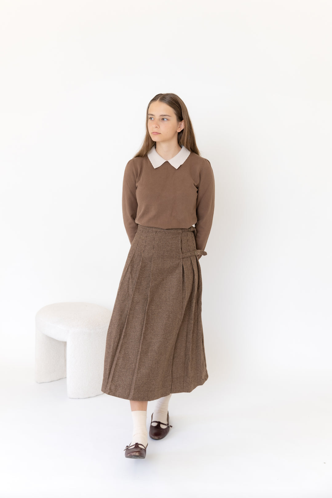 Teen Wool Plaid Brown Skirt
