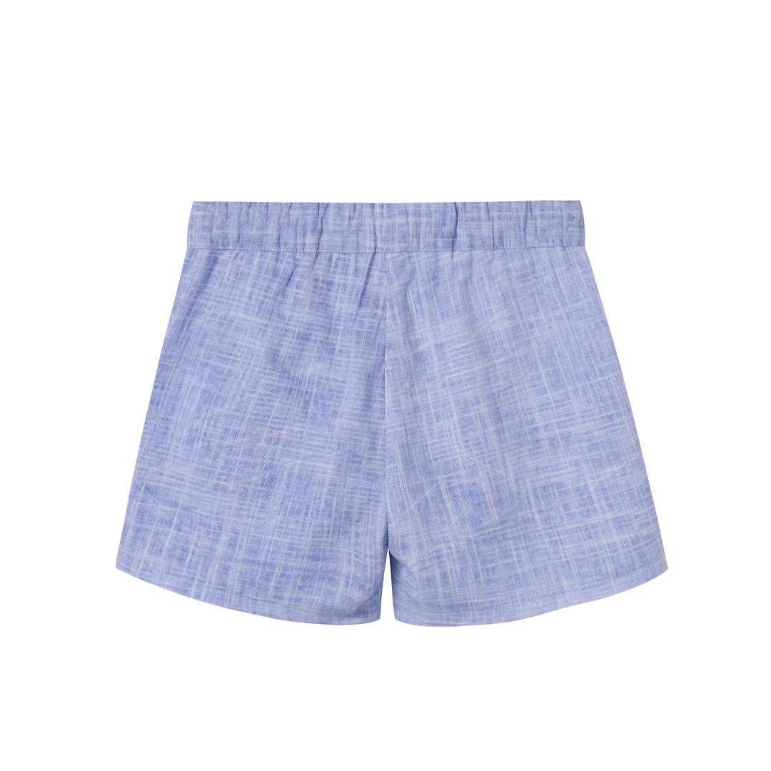 Blue Linen Piped Shorts