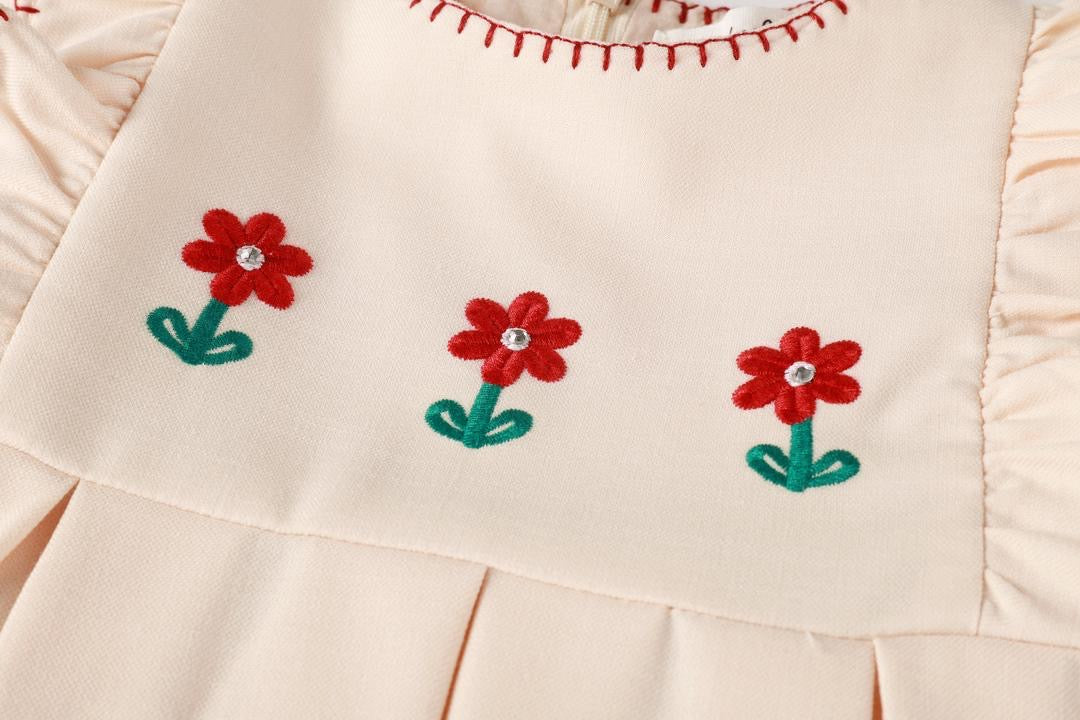 Pleated Peach Embroidered Dress
