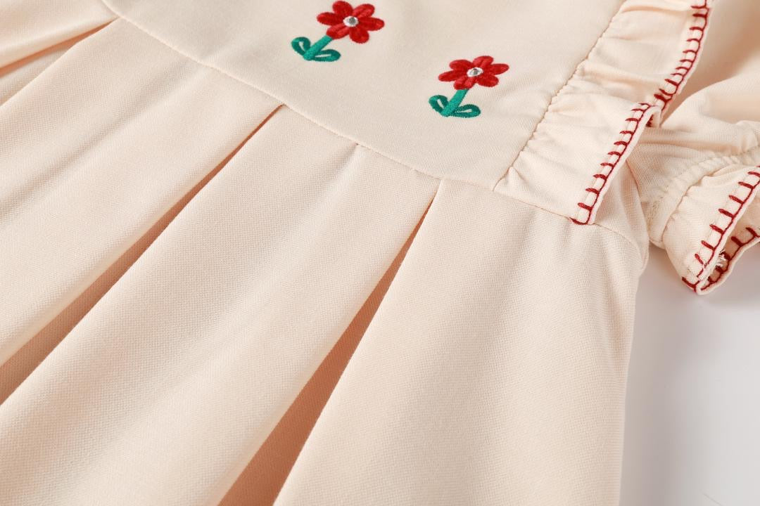 Pleated Peach Embroidered Dress