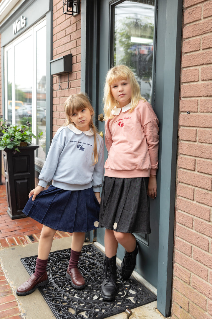Blue Denim Pleated Skirt