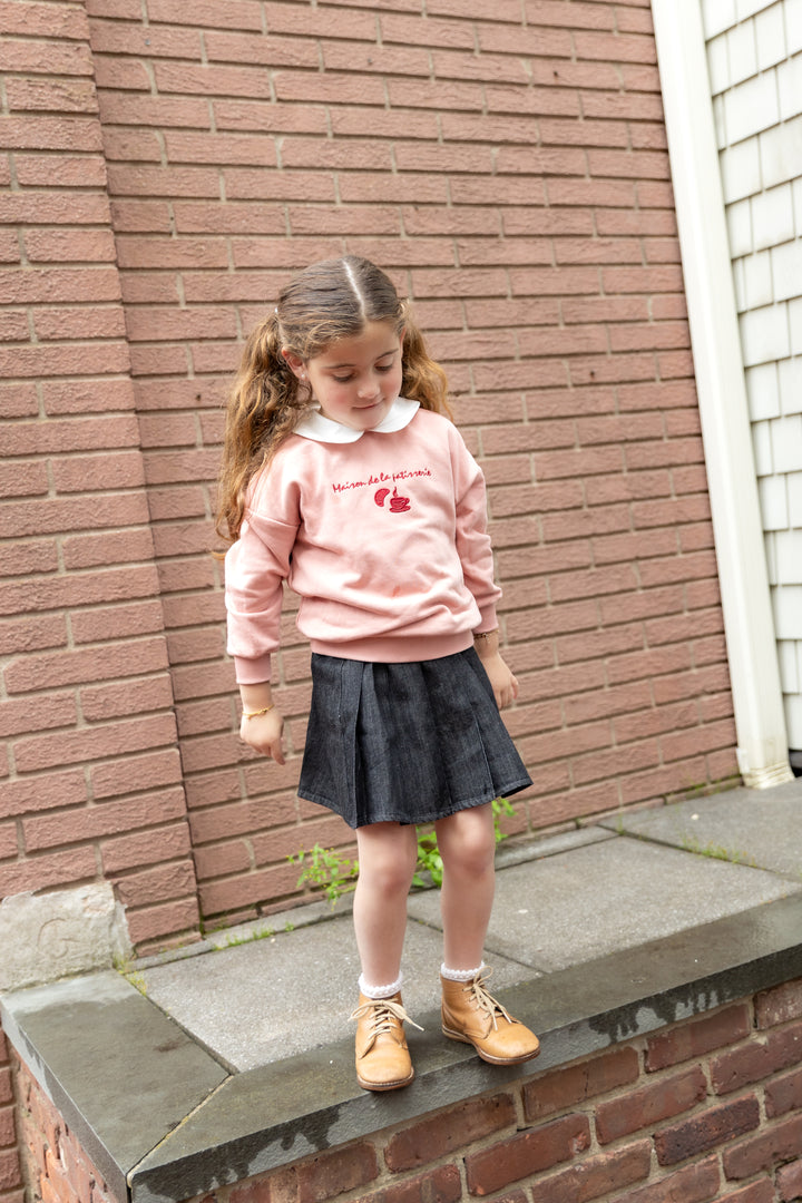 Black Denim Pleated Skirt