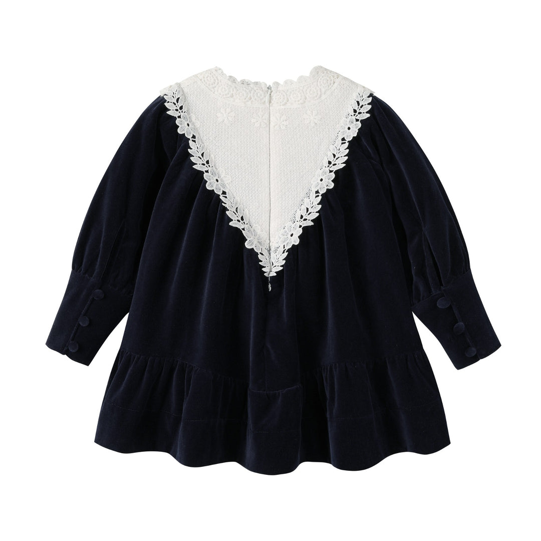Navy Corduroy Lace Dress