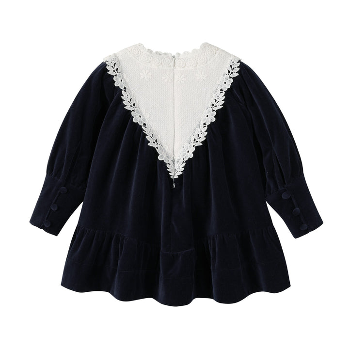 Navy Corduroy Lace Dress