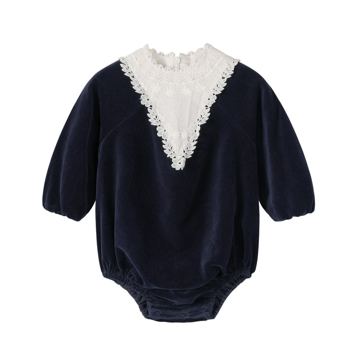Navy Corduroy Lace Romper