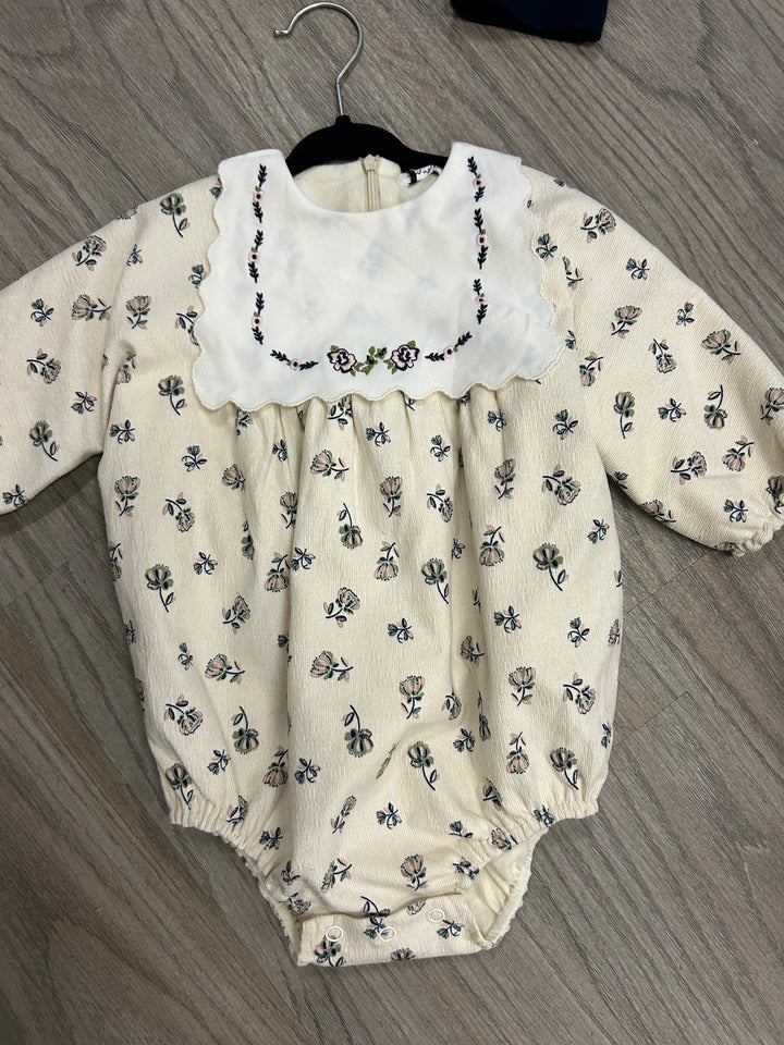 Corduroy Cream Floral Romper