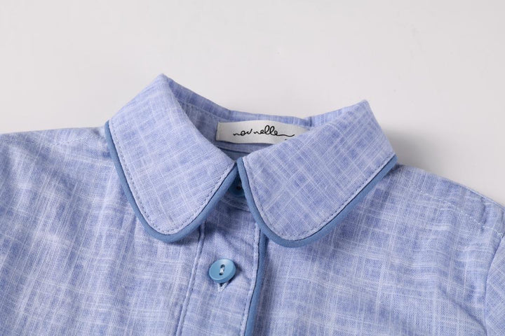 Blue Linen Piped Shirt
