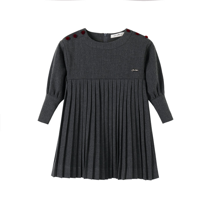 Pleated Button Dress Dark Grey