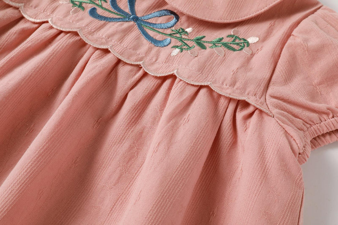 Nou Nelle Scallop Embroidered Short Sleeve Dress - Pink Nou Nelle Scallop Embroidered Short Sleeve Dress - Pink