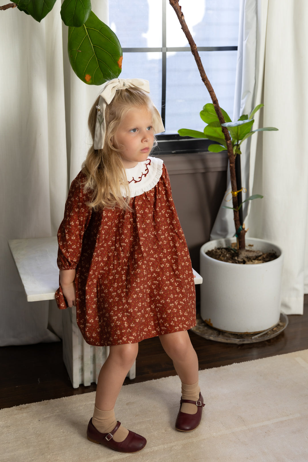 Floral Burnt Red Bib Dress
