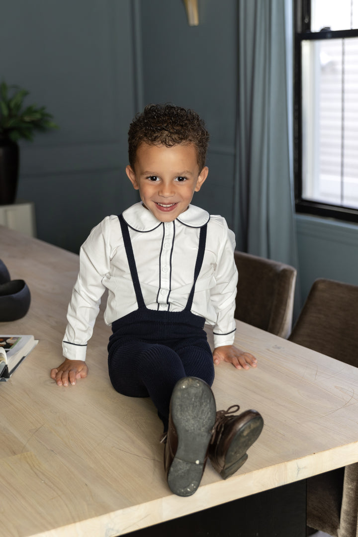 Navy Knit Suspender Pants