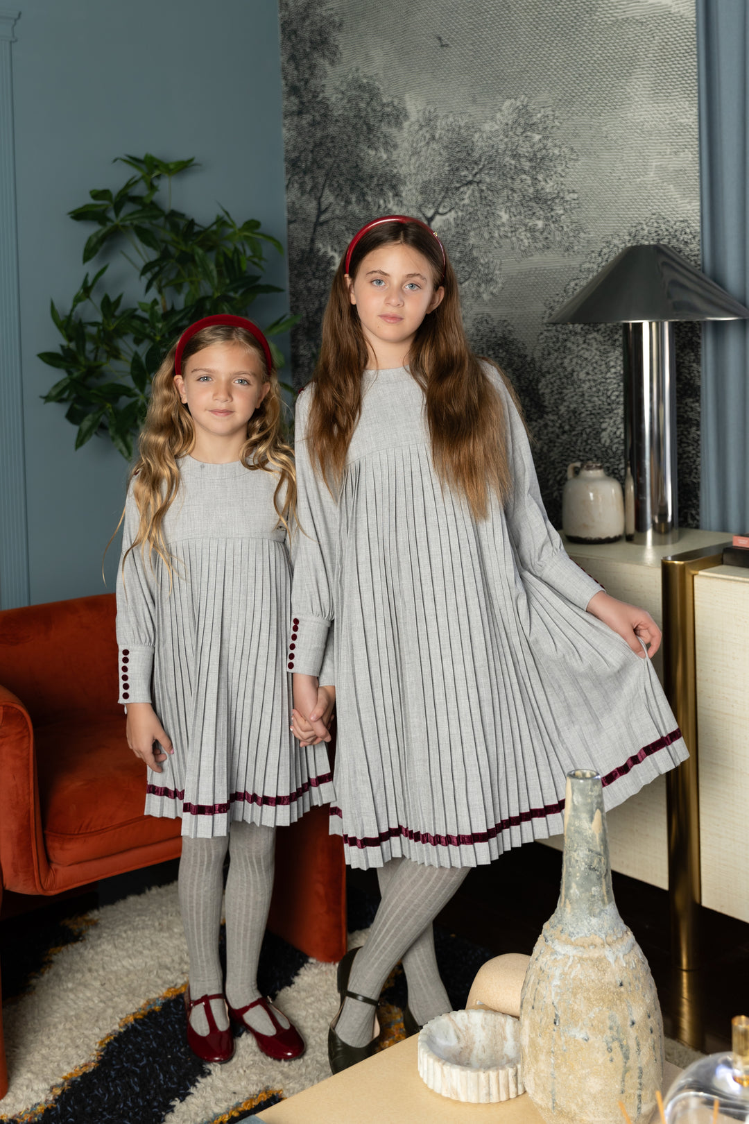 Pleated Button Dress Light Grey